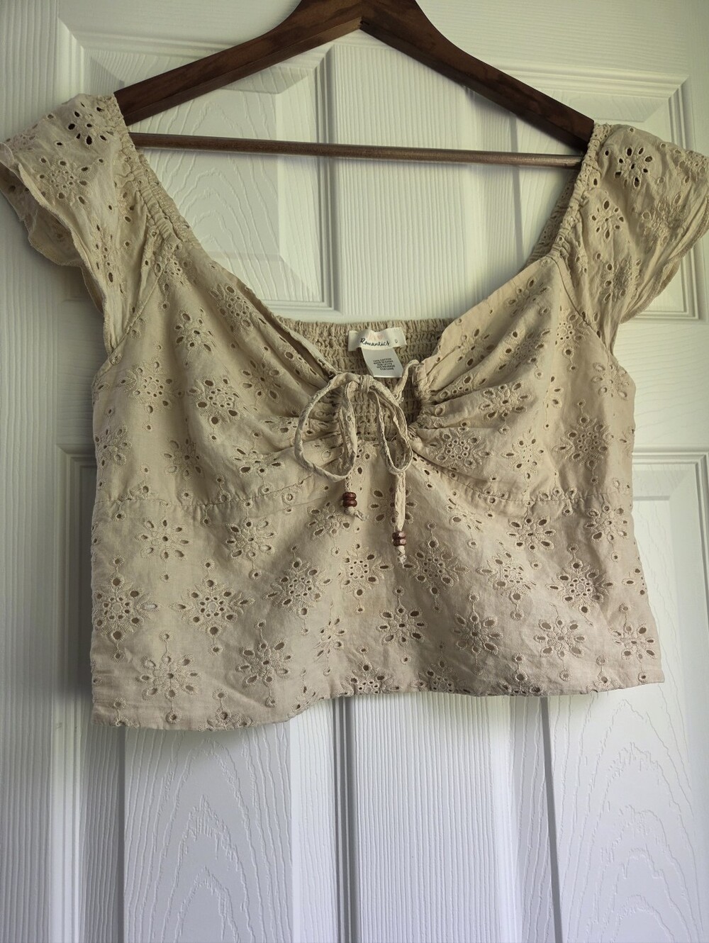 Urban Romantics Beige Tan Eyelet Cotton Milkmaid Crop Top Size L Large